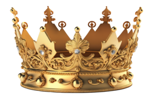 A regal and lifelike golden crown shines brilliantly on a clear and see-through background.Generative AI png