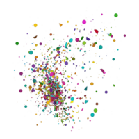 A colorful explosion frozen in time, scattered confetti of various shapes and sizes floating against a transparent background. png