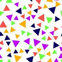 Geometric seamless pattern of purple, green, red, orange, dark blue triangles for textile, paper and other surfaces vector