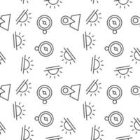 Seamless monochrome repeating pattern of sunset, compass, map pin vector