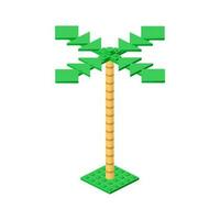 Palm tree assembled from plastic blocks in isometric style for printing and decoration. Vector illustration.