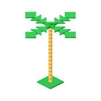 Palm tree assembled from plastic blocks in isometric style for printing and decoration. Vector illustration.