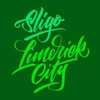 Set of Irish cities Sligo and Limerick in lettering style for decoration. Vector illustration.