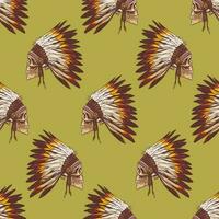 Skull pattern with indian chief headdress in hand drow style for print and design. Vector illustration.