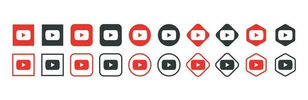 Youtube logo icon in various forms, social media icon vector