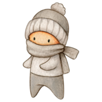 Watercolor hand drawn cute winter character png