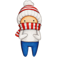 aquarelle main tiré mignonne hiver personnage png