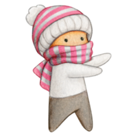 Watercolor hand drawn cute winter character png