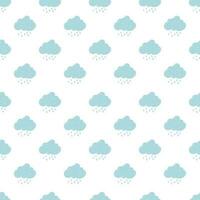 Cute cartoon cloud seamless pattern with rain drop, grey background, vector illustration. Flat Design Autumn Seamless Raincloud Pattern.