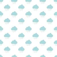 Cute cartoon cloud seamless pattern with rain drop, grey background, vector illustration. Flat Design Autumn Seamless Raincloud Pattern.