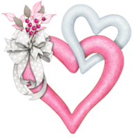 watercolor decorative linked hearts with bow png