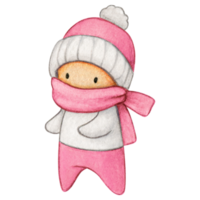 Watercolor hand drawn cute winter character png