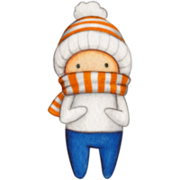 Watercolor hand drawn cute winter character png