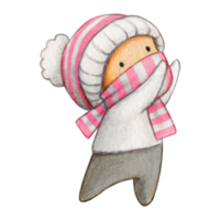 Watercolor hand drawn cute winter character png