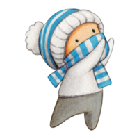 aquarelle main tiré mignonne hiver personnage png