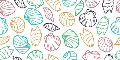 Sea shells seamless pattern. Summer beach hand drawn seaside vector print. Creative color summer modern texture for fabric, wrapping, textile, wallpaper, apparel.