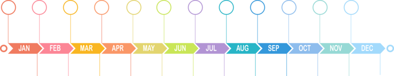 Infografica 12 passaggi sequenza temporale nel 1 anno modello attività commerciale dati illustrazione png