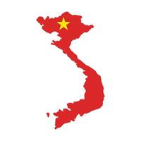 Map of Vietnam with Vietnamese flag on a white background. Vector illustration