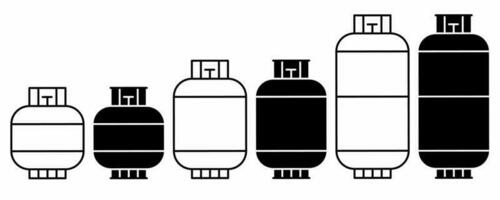 outline silhouette Gas cylinder icon set isolated on white background vector