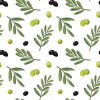 Vector seamless pattern with ripe black and green olives. Isolated on white background. Design for wrapping paper, wallpaper, backdrop.