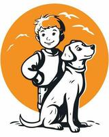 Boy and dog logo vector