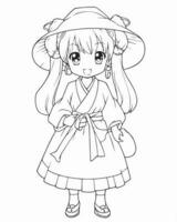 Anime girl coloring page vector