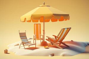 Dom haragán y paraguas en un soleado playa, 3d prestar. generativo ai foto