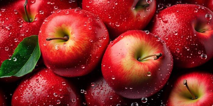 Red apples with water drop and . photo