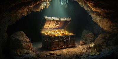 The pirates treasure in the cave with . photo