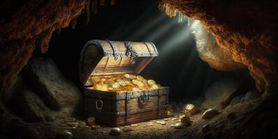 The pirates treasure in the cave with . photo