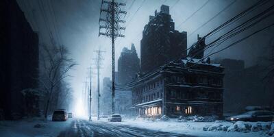 The frozen city in winter with . photo
