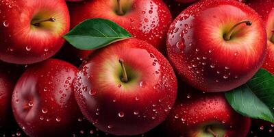 Red apples with water drop and . photo