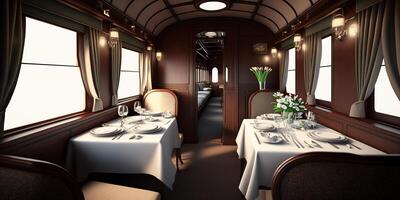 The luxurious dining in the train with . photo