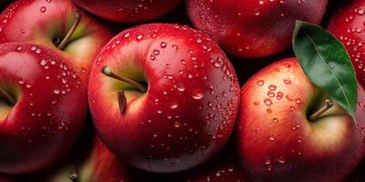 Red apples with water drop and AI generated. photo