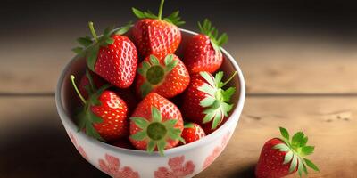 The strawberry in the bowl with . photo