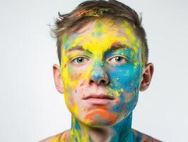 un hombre pinturas su cara creado con ai generado foto