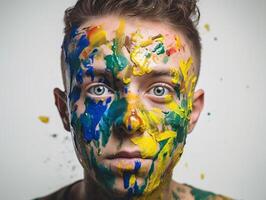 un hombre pinturas su cara creado con ai generado foto