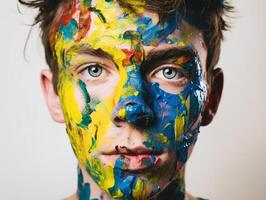 A man paints his face created with photo