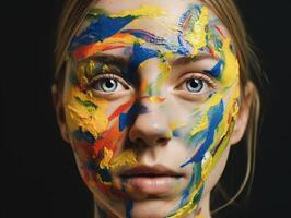 A woman with face paint created with technology photo