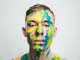 A man paints his face created with photo