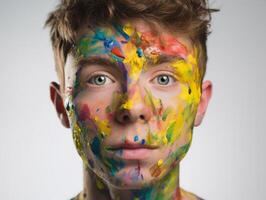 A man paints his face created with photo