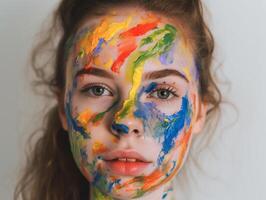 A woman with face paint created with technology photo