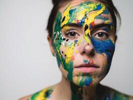 un mujer con cara pintar creado con generativo ai tecnología foto