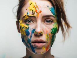 A woman paints her face created with photo