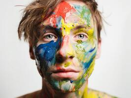 A man paints his face created with photo