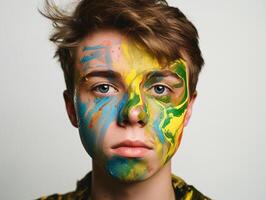 A man paints his face created with photo