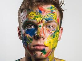 A man paints his face created with photo