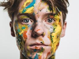 un hombre pinturas su cara creado con ai generado foto