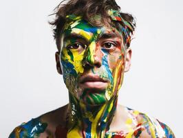 A man paints his face created with photo