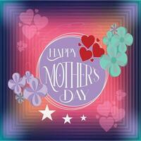 happy mothers day card with hearts neon background vector